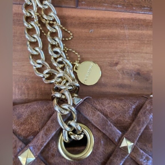 Big Buddha Chocolate Brown Weaved Studded Vegan Leather Turn Lock Shoulder Bag - Picture 11 of 11